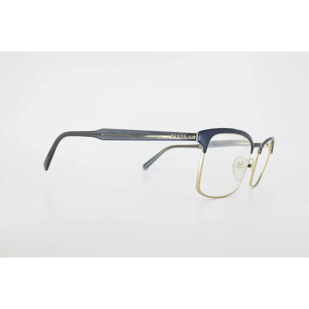 Prada Navy Blue Gold Browline Eyeglasses Frames VPR 54S 52-17 140 Demo Lenses